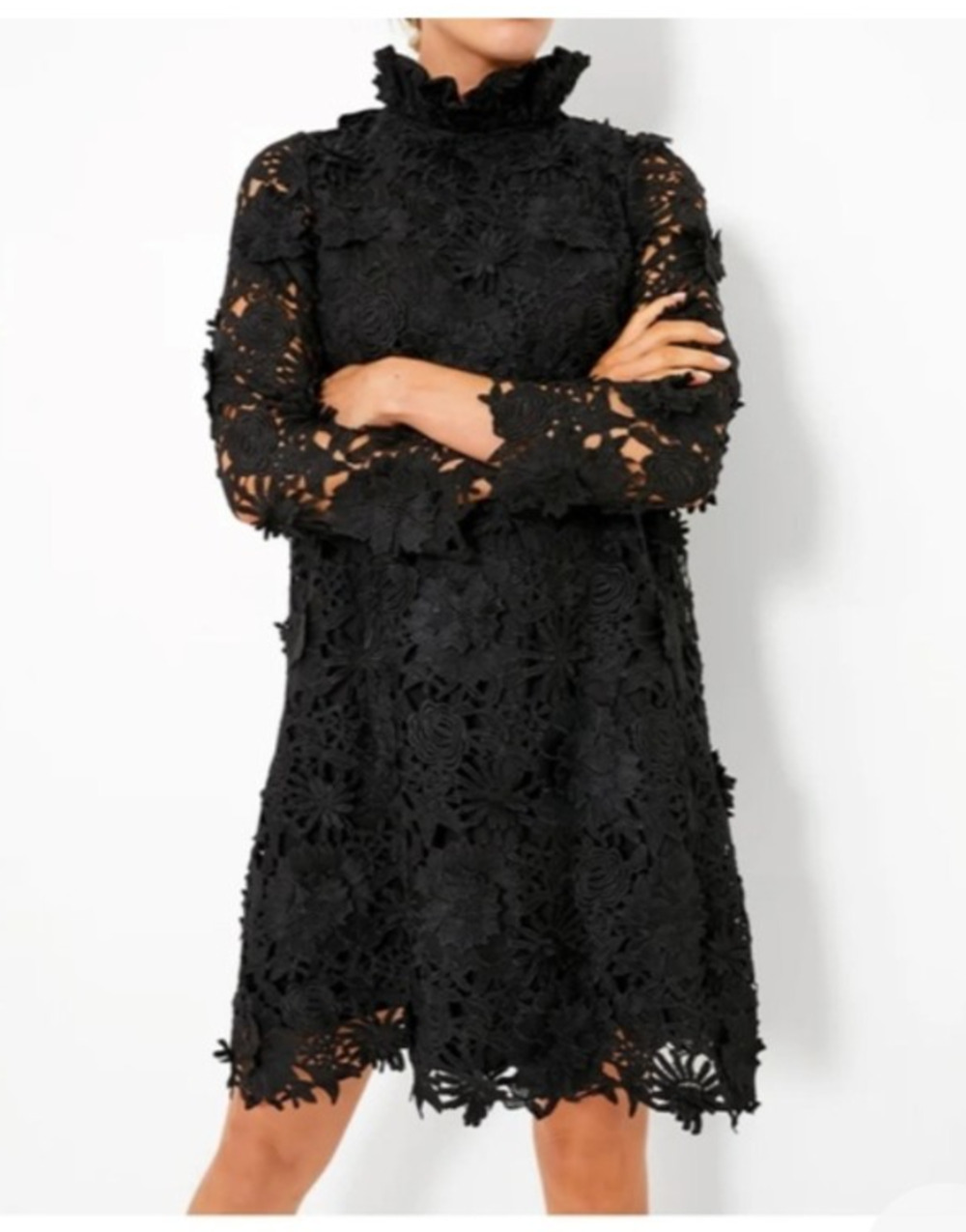Tuckernuck NWOT Daphne Black Lace Dress XXL Bow Back Ruffle Neck Cocktail Party